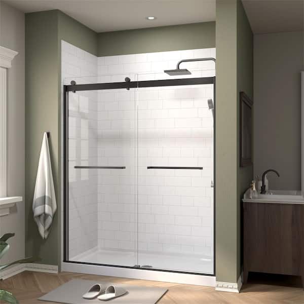 56-60 in. W x 74 in. H Sliding Frameless Shower Door in Matte Black with 5/16 in. Clear Tempered Nano-Coated Glass