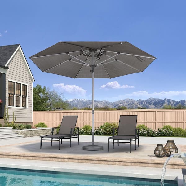 11.5 ft. Octagon Outdoor Patio Umbrella Silver Pole Market Table Sun Umbrellas with 8-Aluminum Sturdy Ribs in Gray