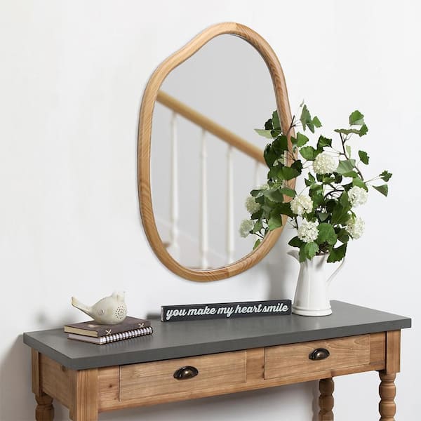 Antique Natural 22.1 in W x 31.9 in. H Art Deco lrregular Wood Framed Mirror Wall Mirror Wall Decor Mirror