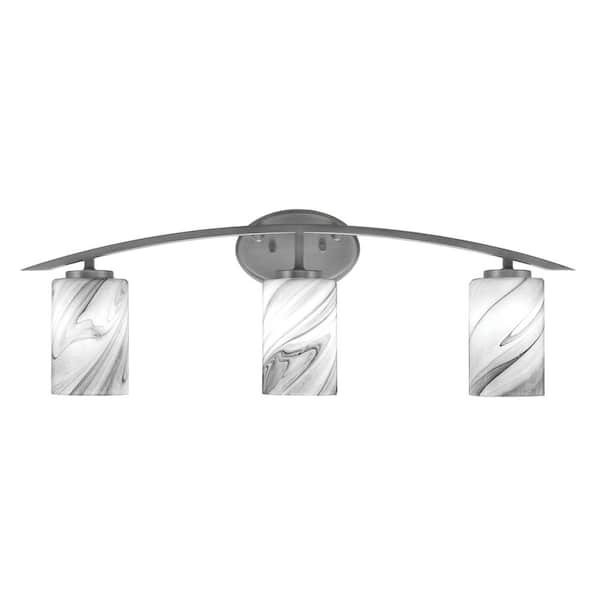 Unbranded Siena 29 in. 3-Light Vanity Light Graphite with Onyx Swirl Glass Shades