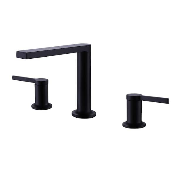 FLG 8 in. Widespread Double Handle Bathroom Faucet Brass Modern 3 Holes Bathroom Sink Basin Faucets in Matte Black