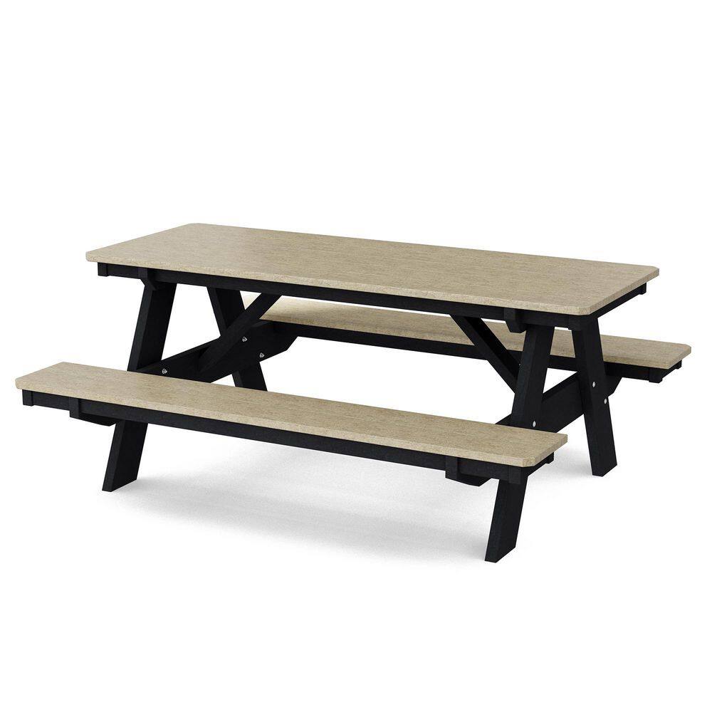 Heritage 72 in. Weathered Wood and Black Rectangle HDPE Plastic Picnic Table Seats 6 People price history on PriceWatchPro