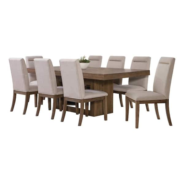 Garland 9 Piece 70 in Rectangle Caramel Brown Wood Dinng Room Set with 18-Leaf (Seats 8 )