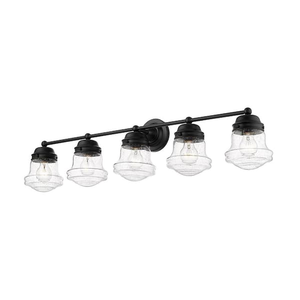 Unbranded Vaughn 40.75 in. 5 Light Matte Black Vanity Light with Glass Shade