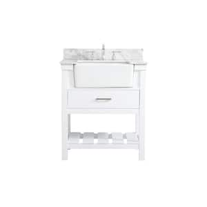 Timeless Home 30 in. W x 22 in. D x 34.13 in. H Bath Vanity in White with Carrara Marble Top with White Basin