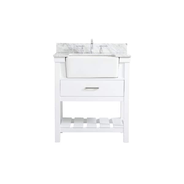 Unbranded Timeless Home 30 in. W x 22 in. D x 34.13 in. H Bath Vanity in White with Carrara Marble Top with White Basin