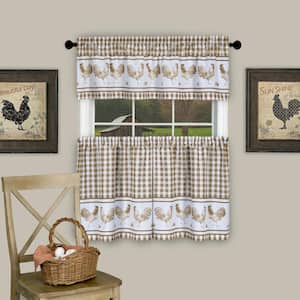 Barnyard Taupe Polyester Light Filtering Rod Pocket Tier and Valance Curtain Set 58 in. W x 24 in. L