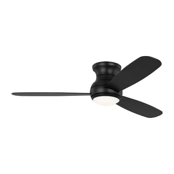 Generation Lighting Orbis 52 in. Modern Indoor/Outdoor Midnight Black Hugger Ceiling Fan with Black Blades and Integrated LED Light Kit