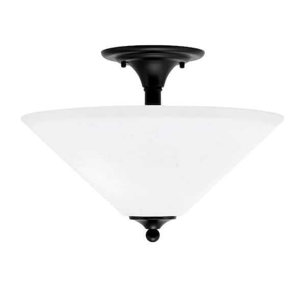 Unbranded Bristol 16 in. 2-Light Matte Black Transitional Semi-Flush Mount with 16 in. White Muslin Glass Shade, No Bulbs Inclued