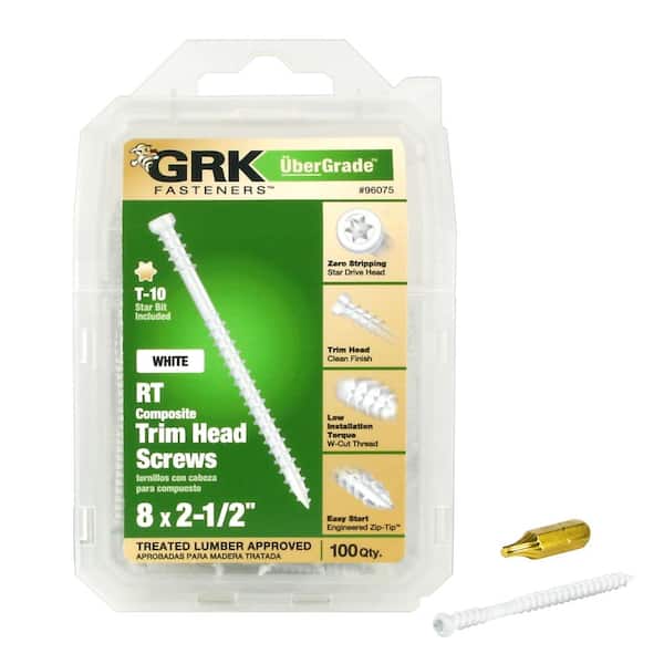 GRK Fasteners #8 x 2-1/2 in. Star Drive Trim-Head White RT Composite Finish Screw (100-Pack)