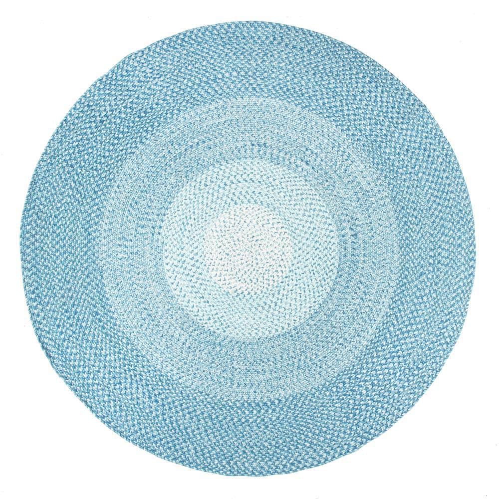 nuLOOM Jayda Braided Gradience Blue 6 ft. x 6 ft. Round Indoor/Outdoor Patio Area Rug HJFV13A