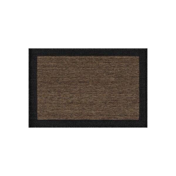Geometric Border Dark Gray/Natural Easy-Care Jute-Style Indoor/Outdoor Flat Woven Area Rug 2 ft. x 3 ft. Dark Gray
