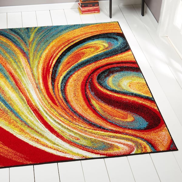 Splash Red/Blue 5 ft. x 7 ft. Abstract Area Rug