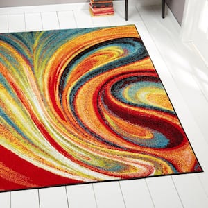 Splash Red/Blue 3 ft. x 4 ft. Abstract Area Rug
