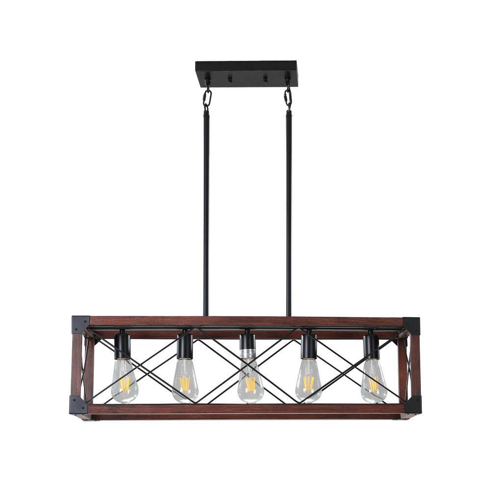 5-Light Farmhouse Mahogany Wood Rectangular Chandelier for Kitchen Island Living Room price history on PriceWatchPro