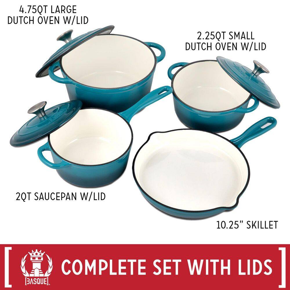 Biscay Blue Enameled Cast Iron 7-Piece Cookware Set