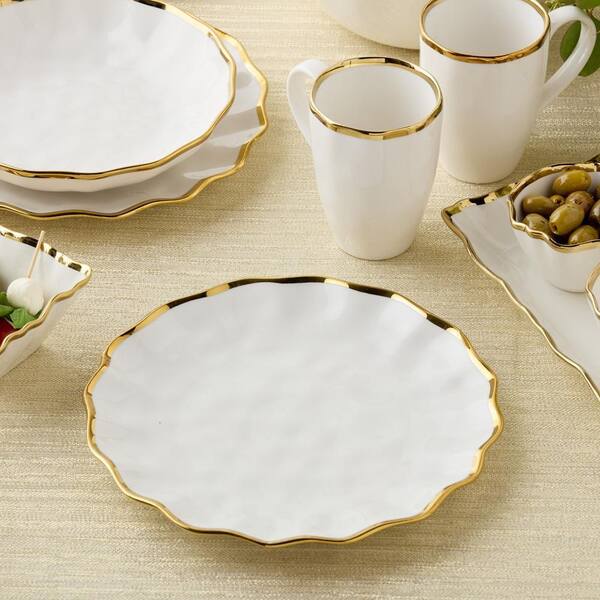 Gold Dunelm Regency Dinner Set Embossed Fern 12 Piece Dinner Set