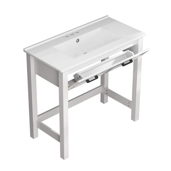 36 in. W Single Sink ADA Freestanding White Bath Vanity with Ceramic Top Unassembled, Wheelchair Accessible