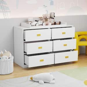 6-Drawer White Wooden Chest of Drawers Storage Dresser Freestanding Cabinet 45.1 in. W x 18.9 in. D x 30.1 in. H