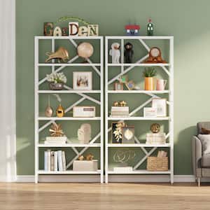 Hamilton 70.9 in. White Wood 6-Shelf Etagere Bookcase with Open Back, 11.8 in. D x 31.5 in. W x 70.87 in. H