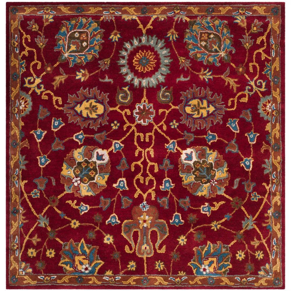 Small Red Rug Square SAFAVIEH Heritage 4 ft. x 4 ft. Red Border Floral Square Area Rug ...