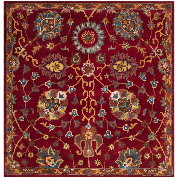 Heritage 4 ft. x 4 ft. Red Border Floral Square Area Rug