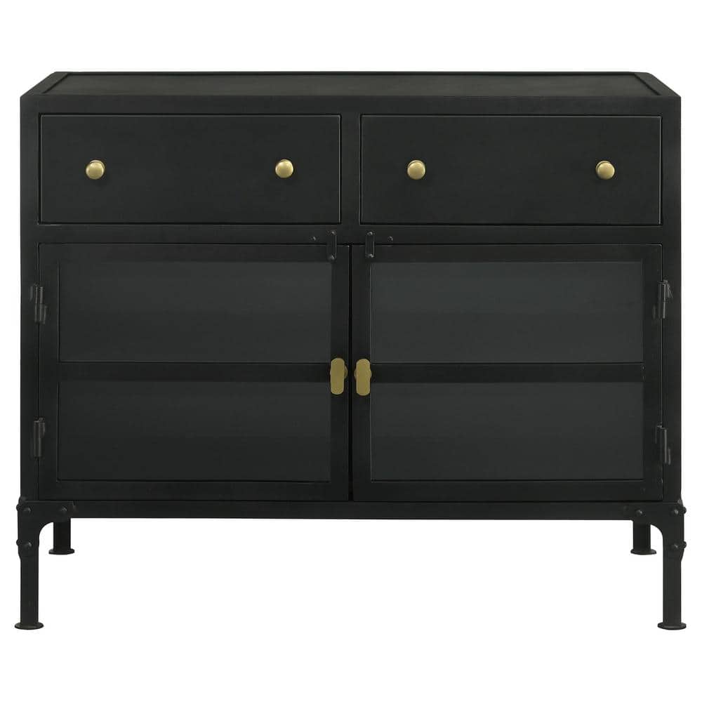 Black Metal Office Cabinet with Adjustable Shelving and Glass Doors
