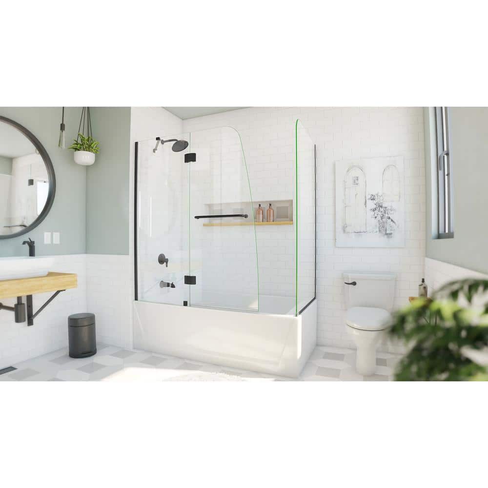 Matte Black Frameless Hinged Tub Door with Return Panel