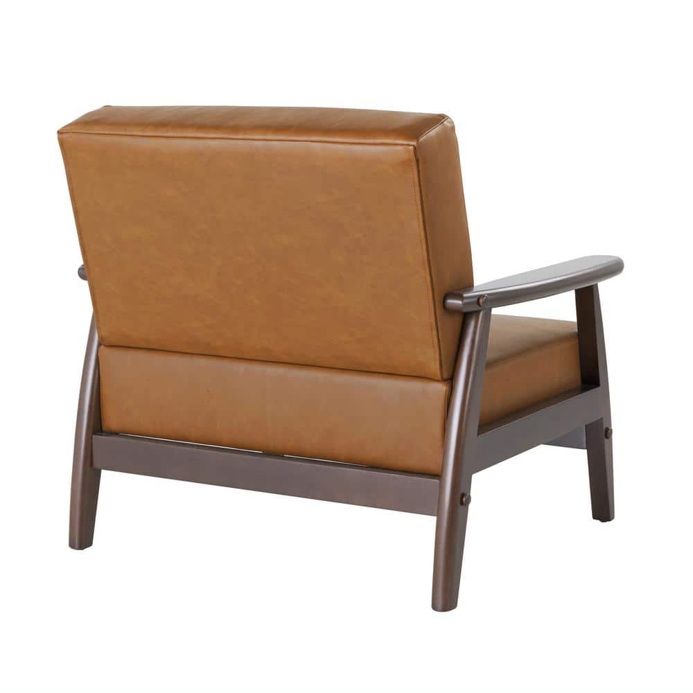 Caramel Faux Leather Barrel Accent Chair with Wood Frame