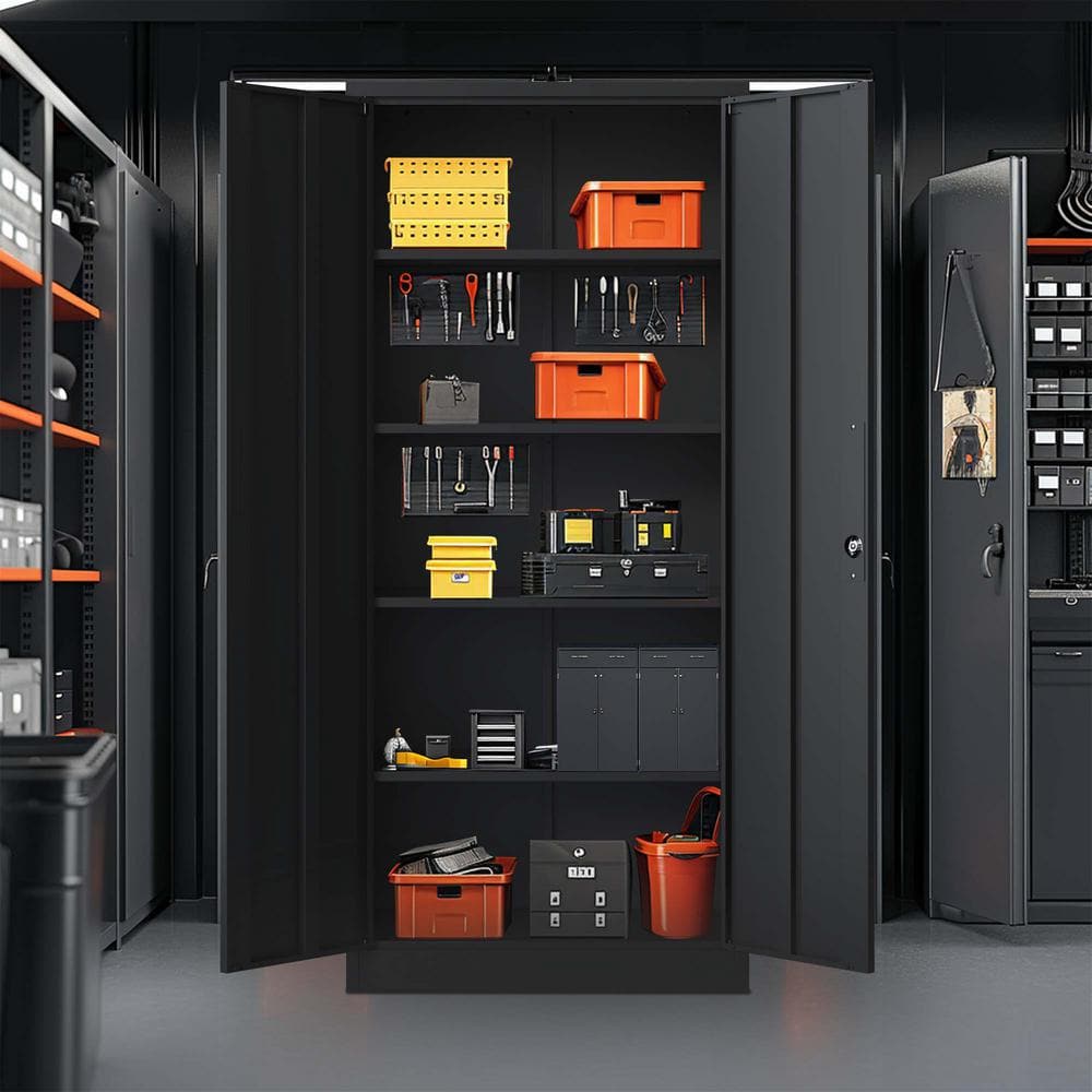 Black Steel Lockable Office Cabinet with Adjustable Shelving
