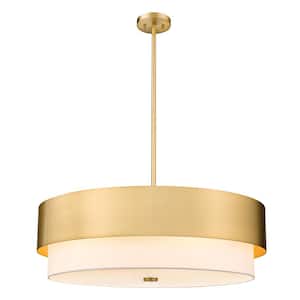 Counterpoint 6-Light Modern Gold Pendant Light with White Fabric Shade with No Bulbs included