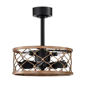 Marzell 15.7 in. 3-Light Indoor Matte Black and Wood Grain Finish Ceiling Fan with Light Kit