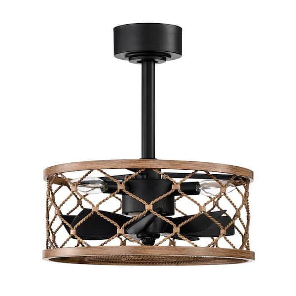 Warehouse of Tiffany Marzell 15.7 in. 3-Light Indoor Matte Black and Wood Grain Finish Ceiling Fan with Light Kit