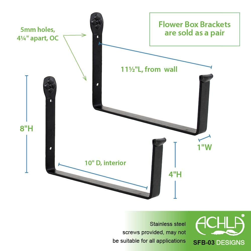 Black 10-Inch Wall-Mount Flower Box Bracket