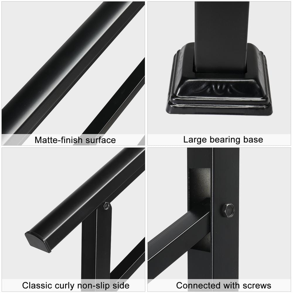 Black Wrought Iron Handrail for Outdoor Steps, 37.8 in. Wide