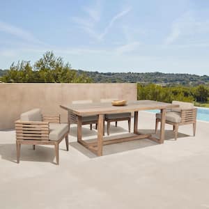 Vivid Light Brown 5-Piece Eucalyptus Wood Outdoor Dining Set with Taupe Cushions