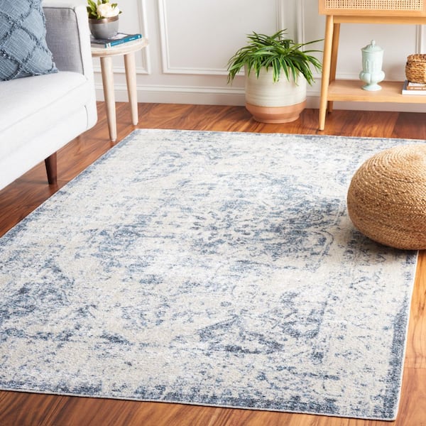 Baltimore 8 ft. x 10 ft. Light Gray/Blue Machine Washable Distressed Medallion Area Rug