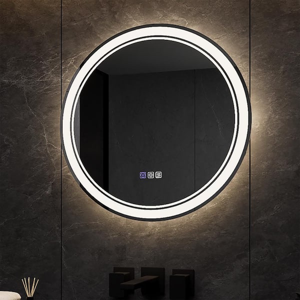 ES-DIY 24 in. W x 24 in. H Medium Round Frameless Anti-Fog Wall LED Bathroom Vanity Mirror Lighted Mirror in Silver