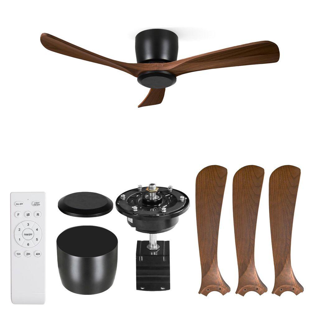 48 in. Black Steel Ceiling Fan with Brown ABS Blades and LED Light