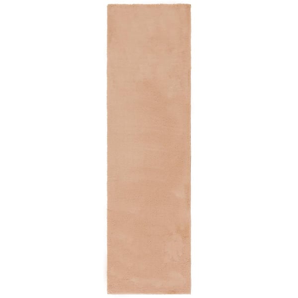 SAFAVIEH Faux Rabbit Fur Beige 2 ft. x 8 ft. Machine Washable High Low Solid Color Runner Rug