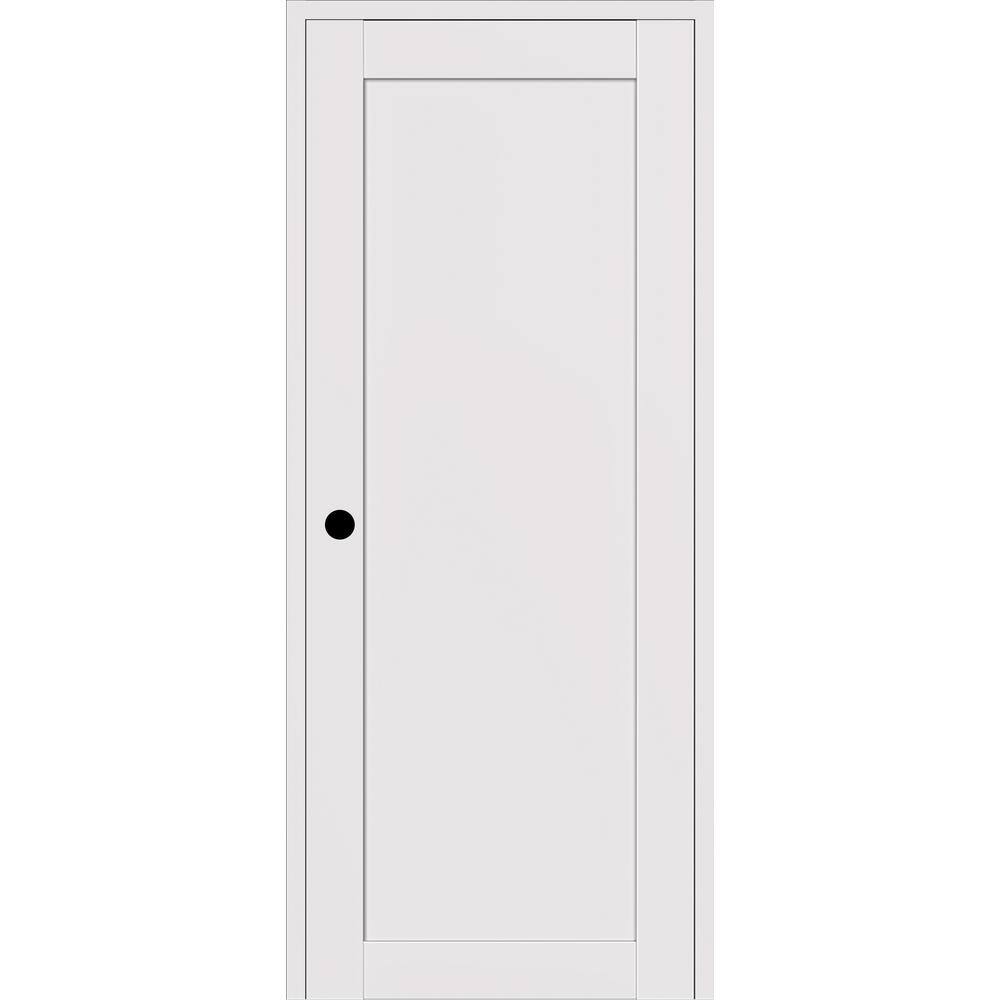 Snow White Pine Composite Single Prehung Interior Door with Satin Nickel Hinges