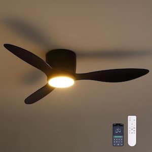 42 in. Smart Indoor Black Low Profile 3 Blades Ceiling Fans with Lights with Remote Included