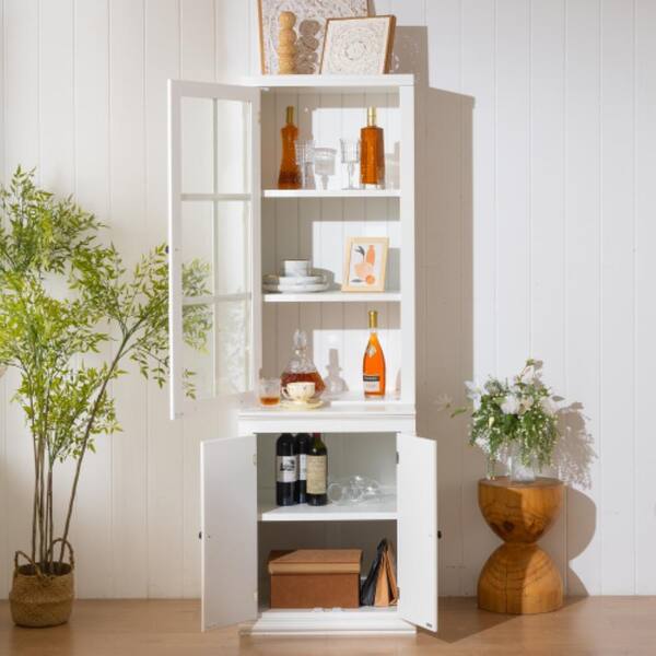 5-Shelf Wood Tall Freestanding Pantry Cabinet with Glass and