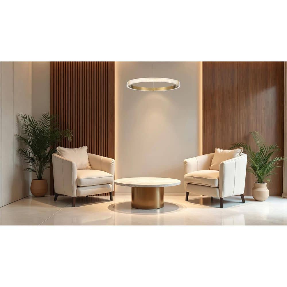 Panache 48-Watt 1-Light Antique Brushed Brass Shaded Integrated LED Pendant Light with Acrylic Shade price history on PriceWatchPro