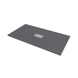60 in. L x 32 in. W x 1.125 in. H Solid Composite Stone Shower Pan Base with Center Drain in Graphite Sand
