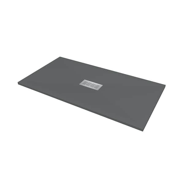 60 in. L x 32 in. W x 1.125 in. H Alcove Solid Composite Stone Shower Pan Base with Center Drain in Graphite Sand