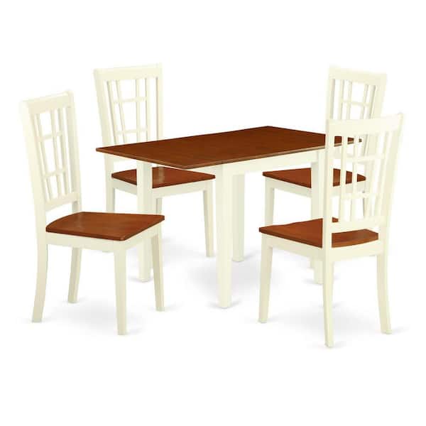 East West Furniture 5-Piece Buttermilk and Cherry Solid Wood Top - Rectangular Dining Room Set - Seats 4