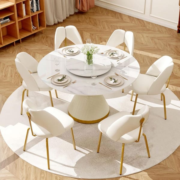 Magic Home White PU Leather Dining Chairs with Gold Stainless Steel Legs  (Set of 6) MH-DC4BE-6 - Main Image