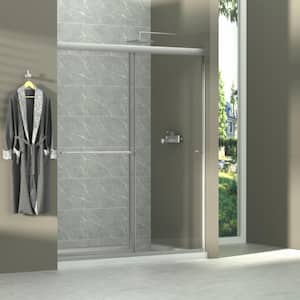 56-60 in.W x 72 in.H Semi-Frameless Traditional Sliding Shower Door in Brushed Nickel With 1/4 in.(6mm) Clear Glass.