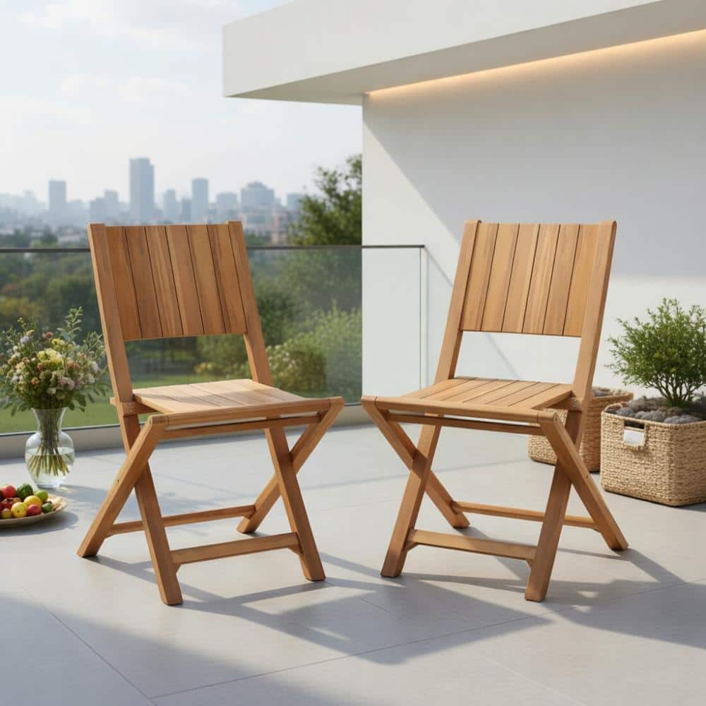 2-Pack Natural Teak Wood Outdoor Dining Chairs – Foldable, Ergonomic Slatted Seat & Backrest, 330 lb Capacity, No Assemb price history on PriceWatchPro